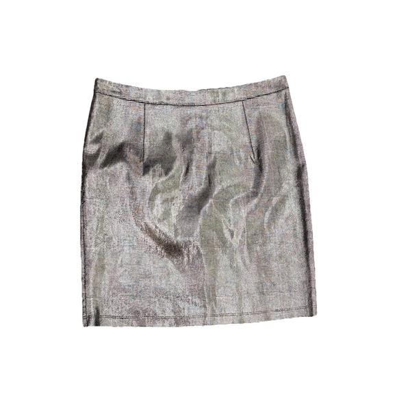 $495 Alice + Olivia Womens 6 Skirt Mini Lamb Leather Metallic Silver Caitlin - Picture 3 of 10
